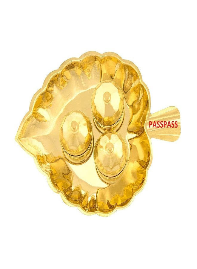 pass pass Home Decorative 3 Containers Brass Haldi Patti Shaped Kumkum Holder - Image 1